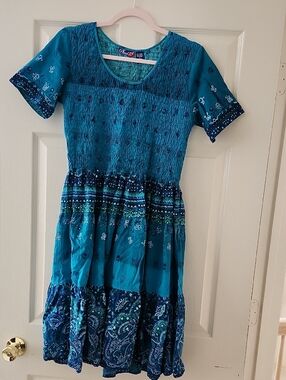 Smocked Teal Maxi Dress with Paisley Tiered Skirt